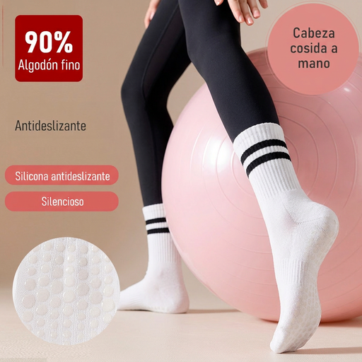 Calcetines yoga largos silicon antideslizante blanco doble raya 3928-6