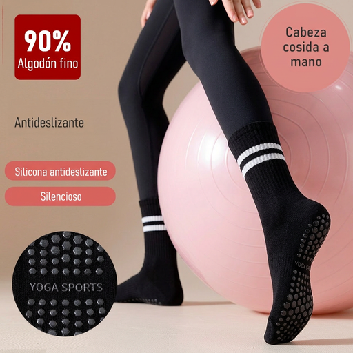 Calcetines yoga largos silicon antideslizante negro doble raya 3928-1