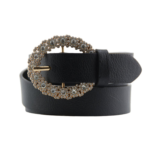 Cinturon Sintetico Liso negro brillos dorado 3838-2