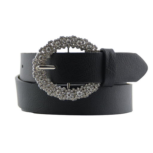 Cinturon Sintetico Liso negro brillos plateado 3838-1