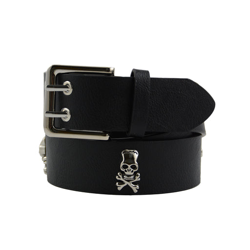 Cinturon calavera negro sintetico hebilla cuadrado plateado 3971