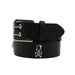 Cinturon calavera negro sintetico hebilla cuadrado plateado 3971