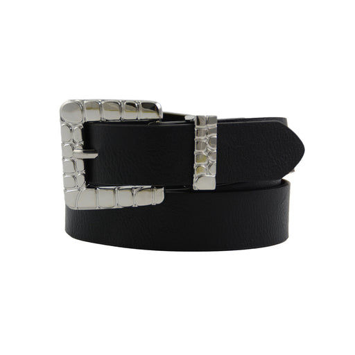 Cinturon liso hebilla cuadrada texturizada plateado negro 3357-1