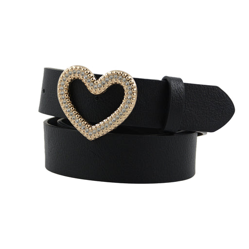 Cinturon liso negro sintetico hebilla corazon brillo dorado 3556-2
