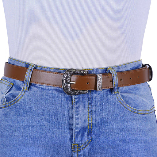 Cinturon mujer cafe sintetico plateado 3139-2