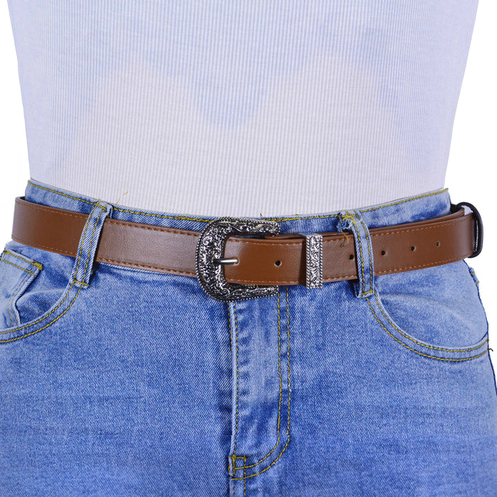 Cinturon mujer cafe sintetico plateado 3139-2