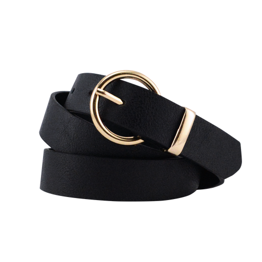 Cinturon negro hebilla circular dorada lisa 3192-2