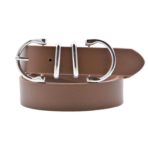Cinturon sintetico cafe plateado liso 2058-2