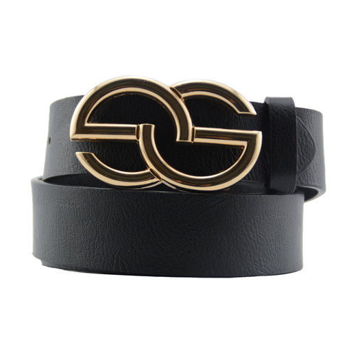 Cinturon sintetico liso negro dorado 3835-2