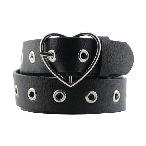 Cinturon sintetico liso negro plateado corazon 3837-1