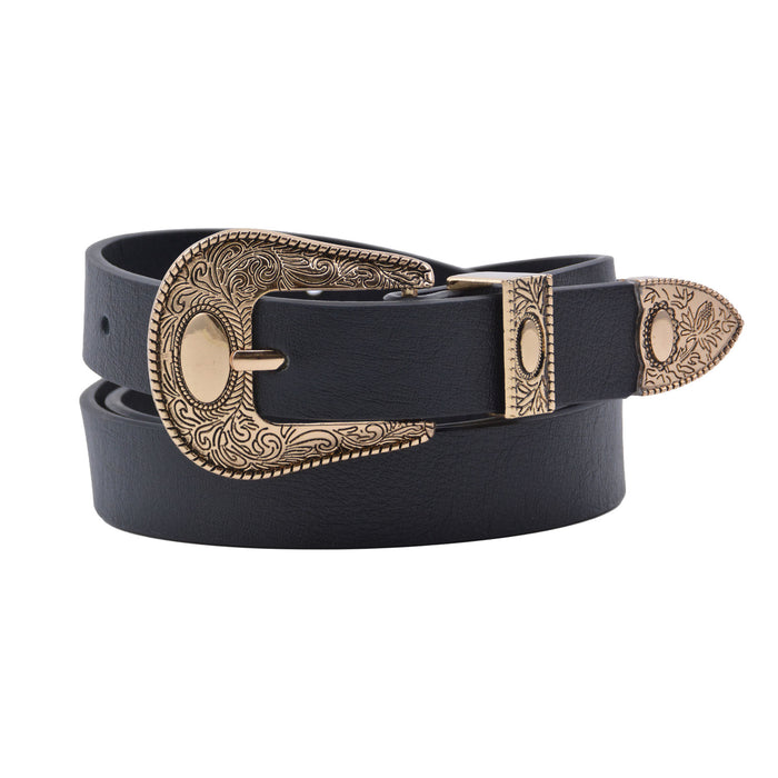 Cinturon sintetico negro dorado liso 4133-2