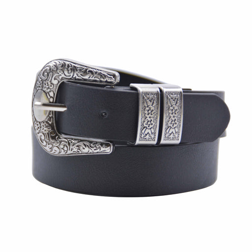 Cinturon sintetico negro hebilla plateada 4073-1