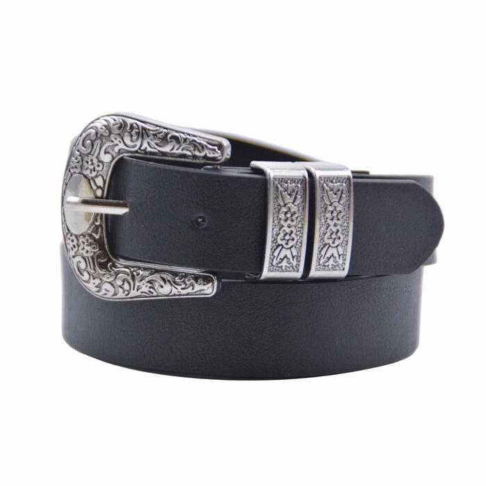 Cinturon sintetico negro hebilla plateada 4073-1