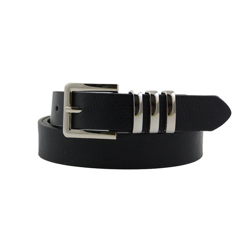 Cinturon sintetico negro liso hebilla plateada 3978-1