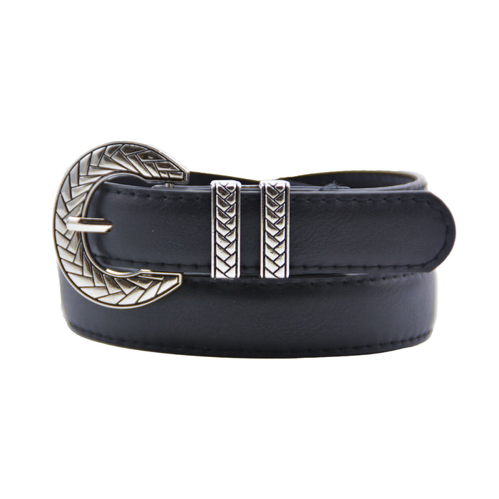 Cinturon sintetico negro liso plateado 1953-2