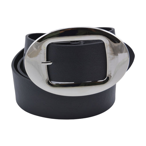 Cinturon sintetico negro plateado liso 4128-1