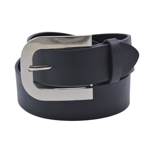 Cinturon sintetico negro plateado liso 4129-1
