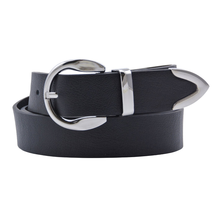 Cinturon sintetico negro plateado liso 4130-1