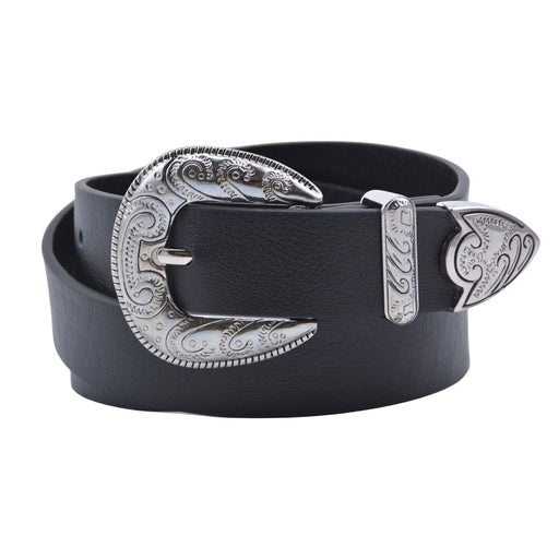 Cinturon sintetico negro plateado liso 4131-1