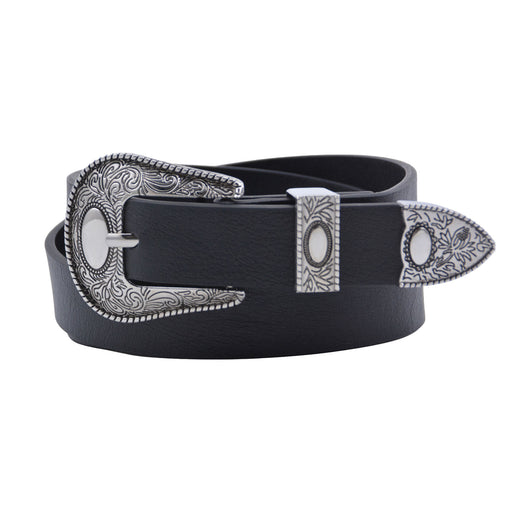 Cinturon sintetico negro plateado liso 4133