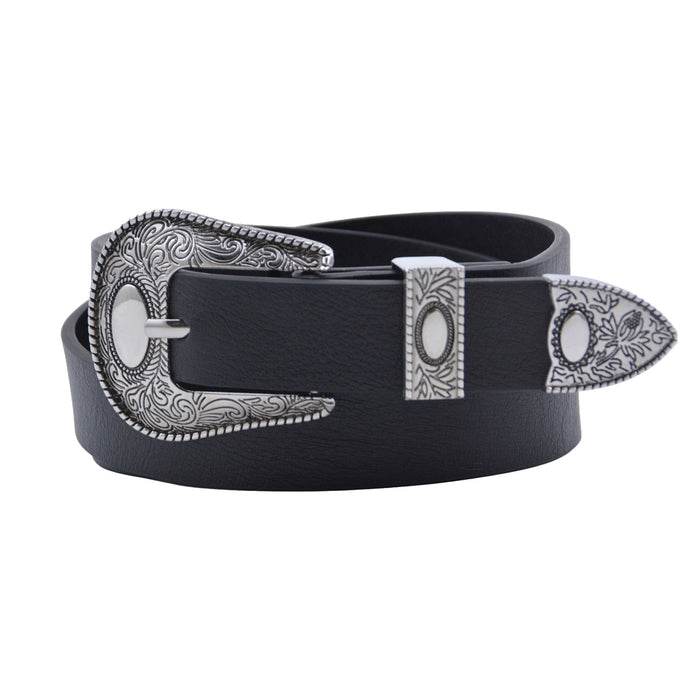 Cinturon sintetico negro plateado liso 4133