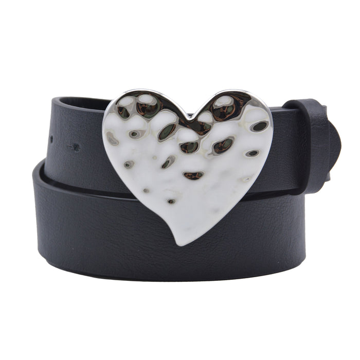 Cinturon sintetico negro plateado liso corazon 4132-1 