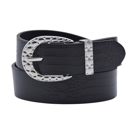 Cinturon sintetico negro plateado texturizado 4136-1