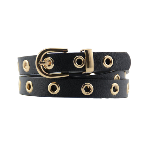 Cinturon sintetico negro tachas dorado 2066-2