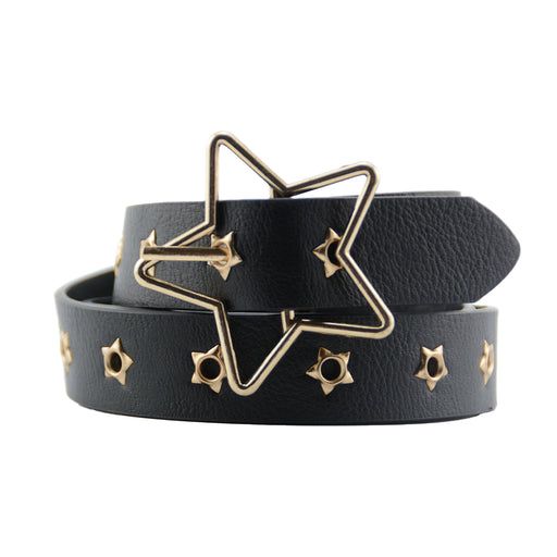 Portada Cinturon sintetico tachas negro estrellas dorado 3841-2