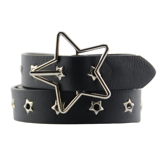 Portada Cinturon sintetico tachas negro estrellas plateado 3841-1