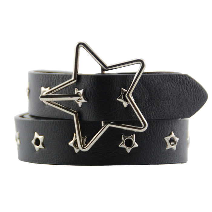 Portada Cinturon sintetico tachas negro estrellas plateado 3841-1