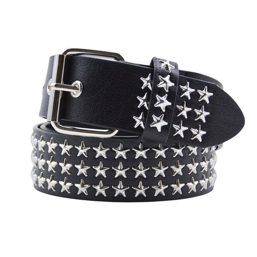 Cinturon tachas negro metal plateado estrellas 4224