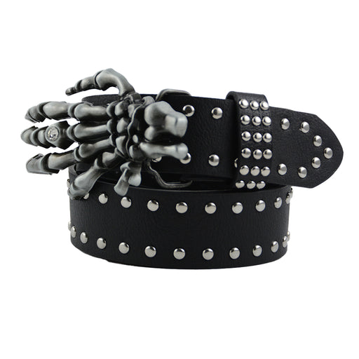 Cinturon tachas redondas sintetico hebilla mano calaverica 3972