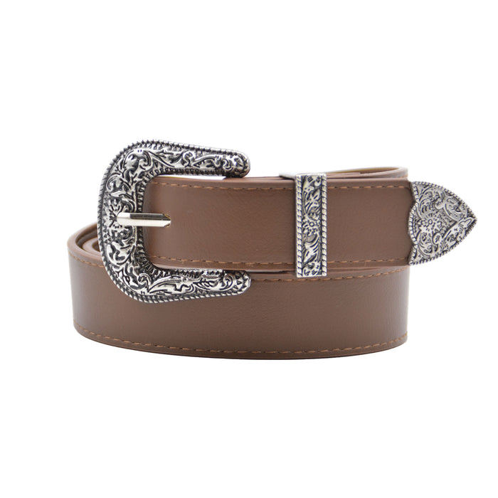 Cinturon mujer cafe sintetico plateado 3139-2