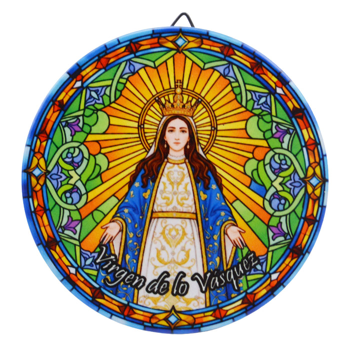 Cuadro pedestal ceramica corcho pintura religioso virgen de lo vasquez 4054-24