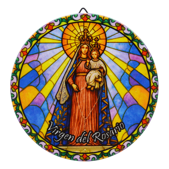 Cuadro pedestal ceramica corcho religioso virgen del rosario 4054-19