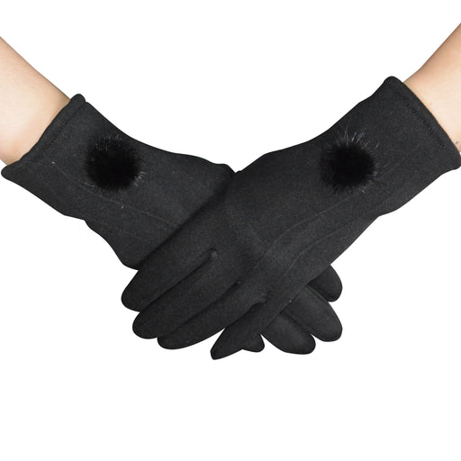 Portada Guantes Touch de Mujer Negro Pompones