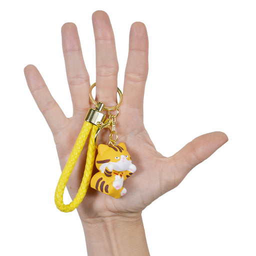 Llavero gato blanco amarillo gordo plastico metal 4203-1