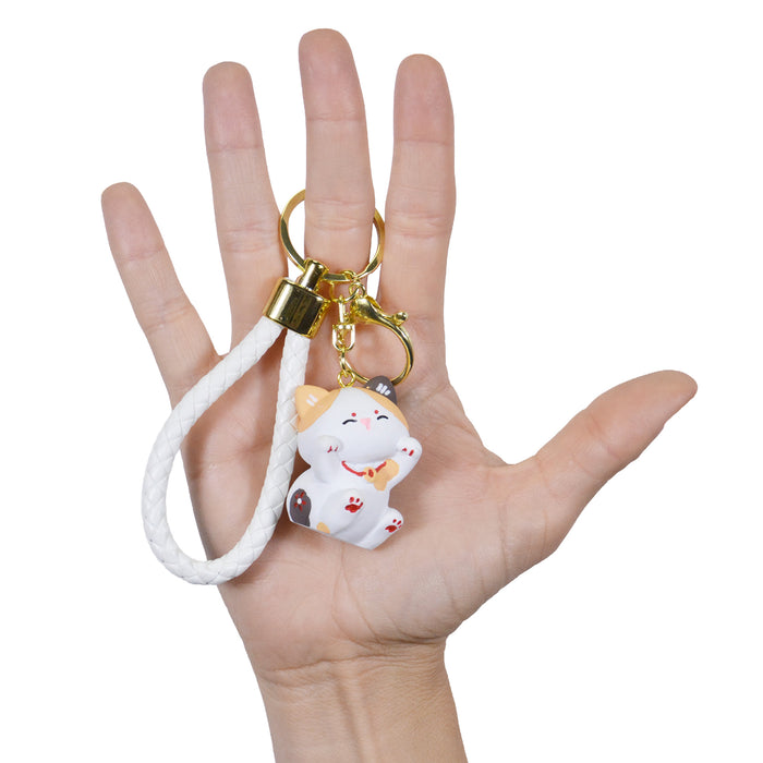 Llavero gato blanco cafe gordo plastico metal 4203-4