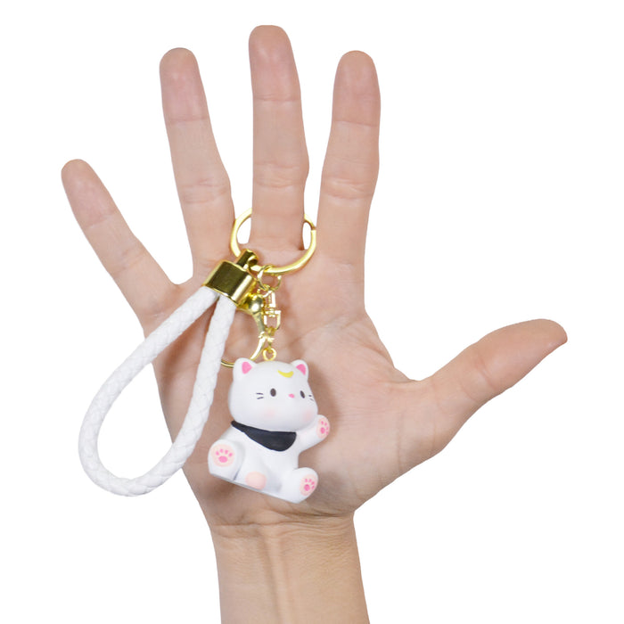 Llavero gato blanco gordo plastico metal 4202-1