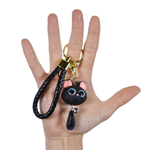 Llavero plastico resina cabeza gato negro cola 4042-3