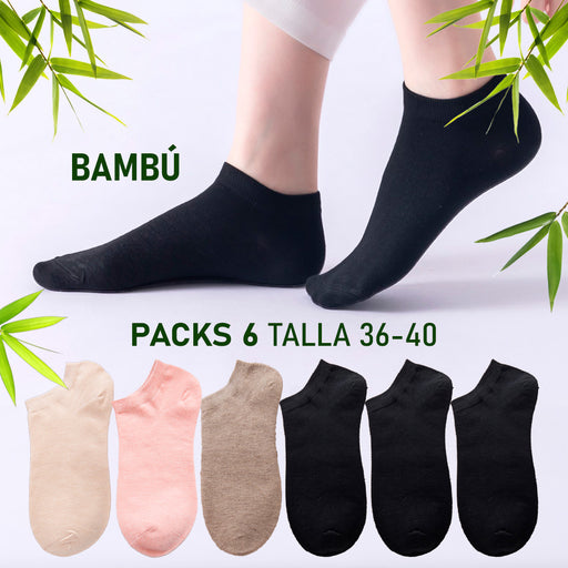 Pack 6 calcetines colores cortos bambu mujer 3875