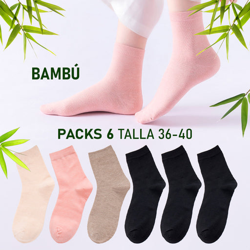 Pack 6 calcetines colores largos bambu mujer 3876