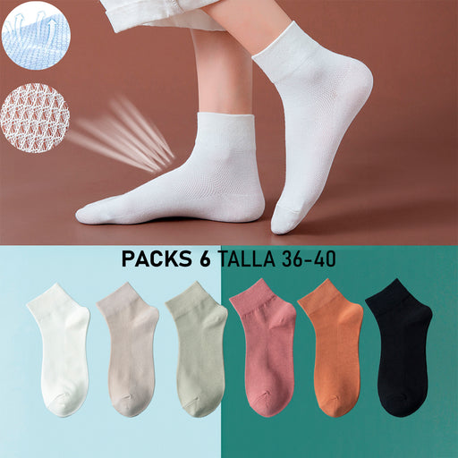 Portada Pack 6 calcetines media pierna malla delgada 3935