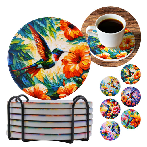 Posavasos ceramica corcho colibri flores  4213