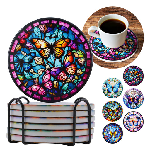 Posavasos ceramica corcho mariposas flores 4219