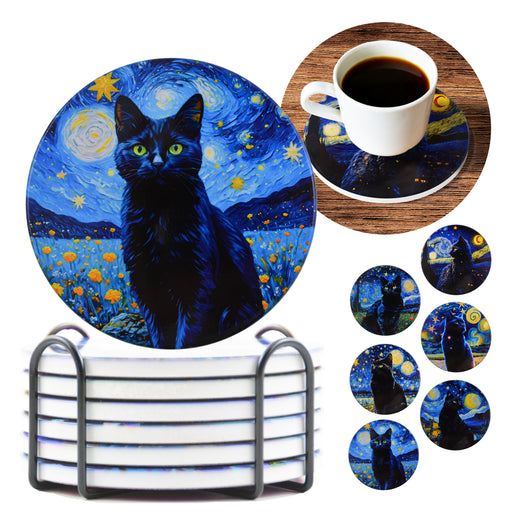Posavasos gato ceramica corcho van gogh pintura negros 4148