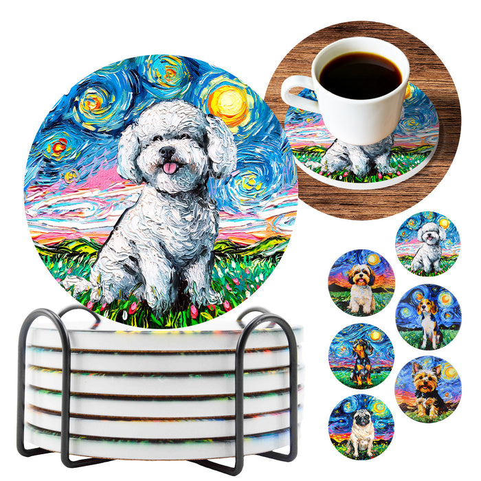 Posavasos perro ceramica corcho van gogh pintura poodle 4146