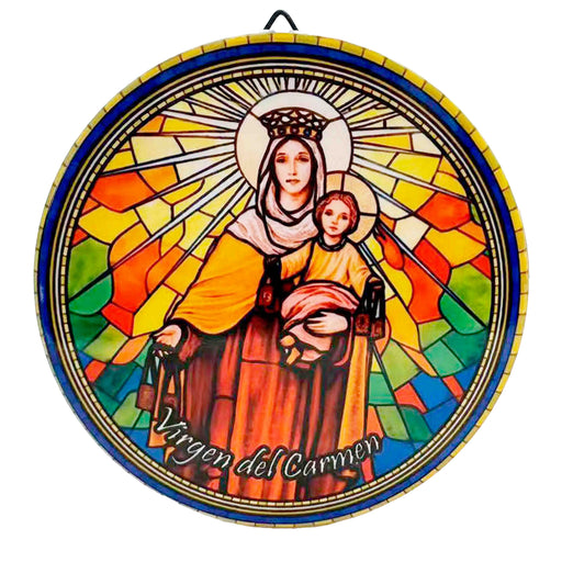 Retrato colgante ceramica corcho Virgen del Carmen 4054-4