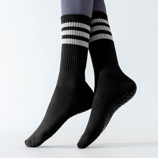 Calcetin yoga antideslizante largo negro 3 rayas 4092-1